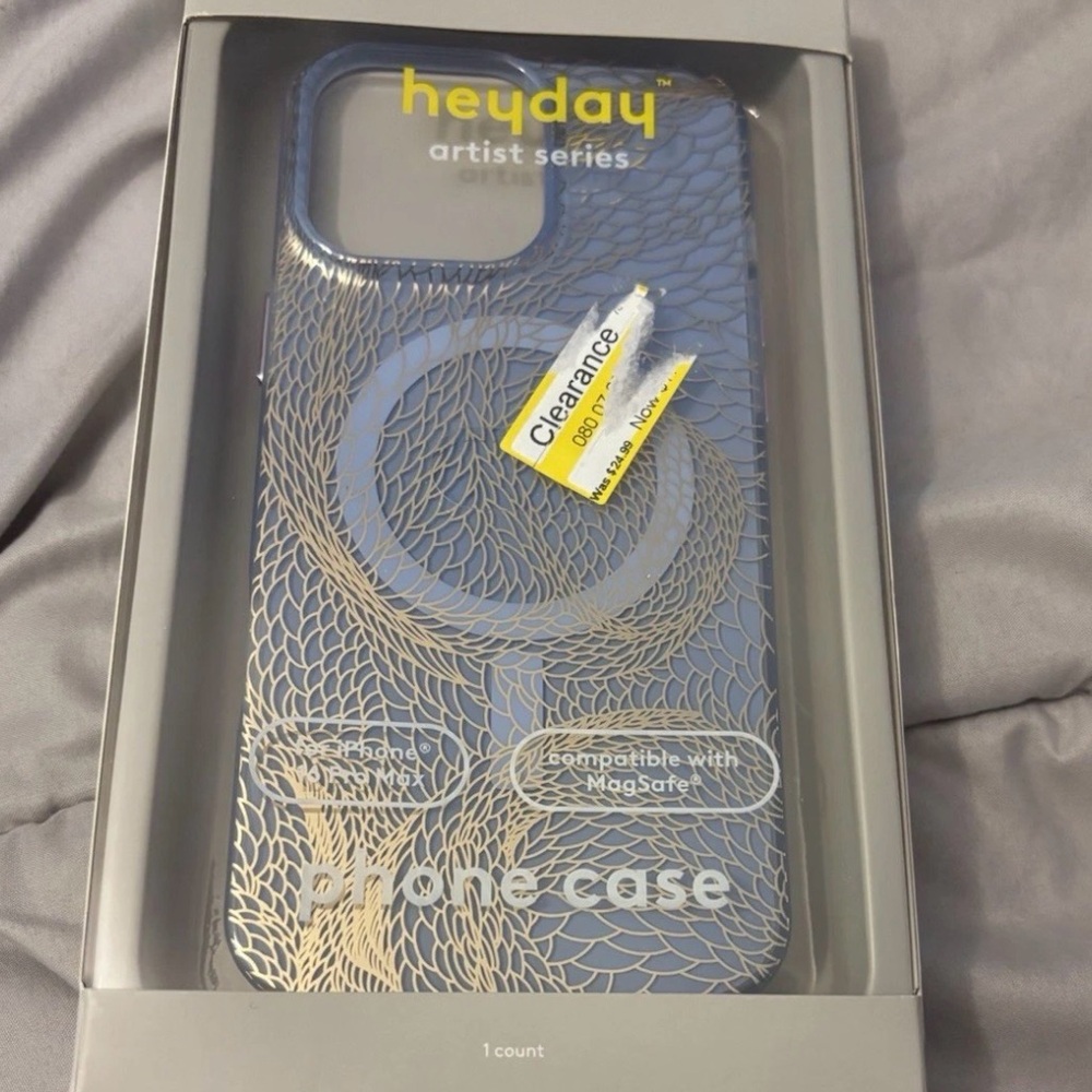 heyday Blue Phone Case with Gold Swirl Design - iPhone 16 pro max